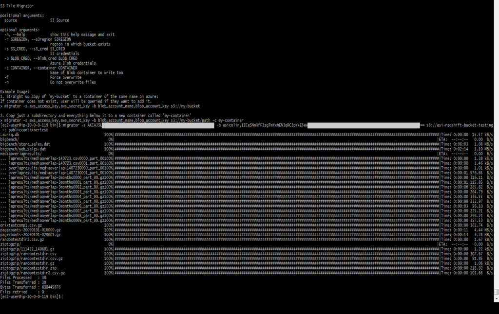 The Essentia migrator simply requires the name of your bucket and your s3 and azure credentials to quickly and efficiently migrate your files across clouds.